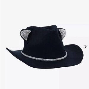 Hot Topic Black Sparkle Cat Ears Cowboy Hat with Rhinestones Western Festival